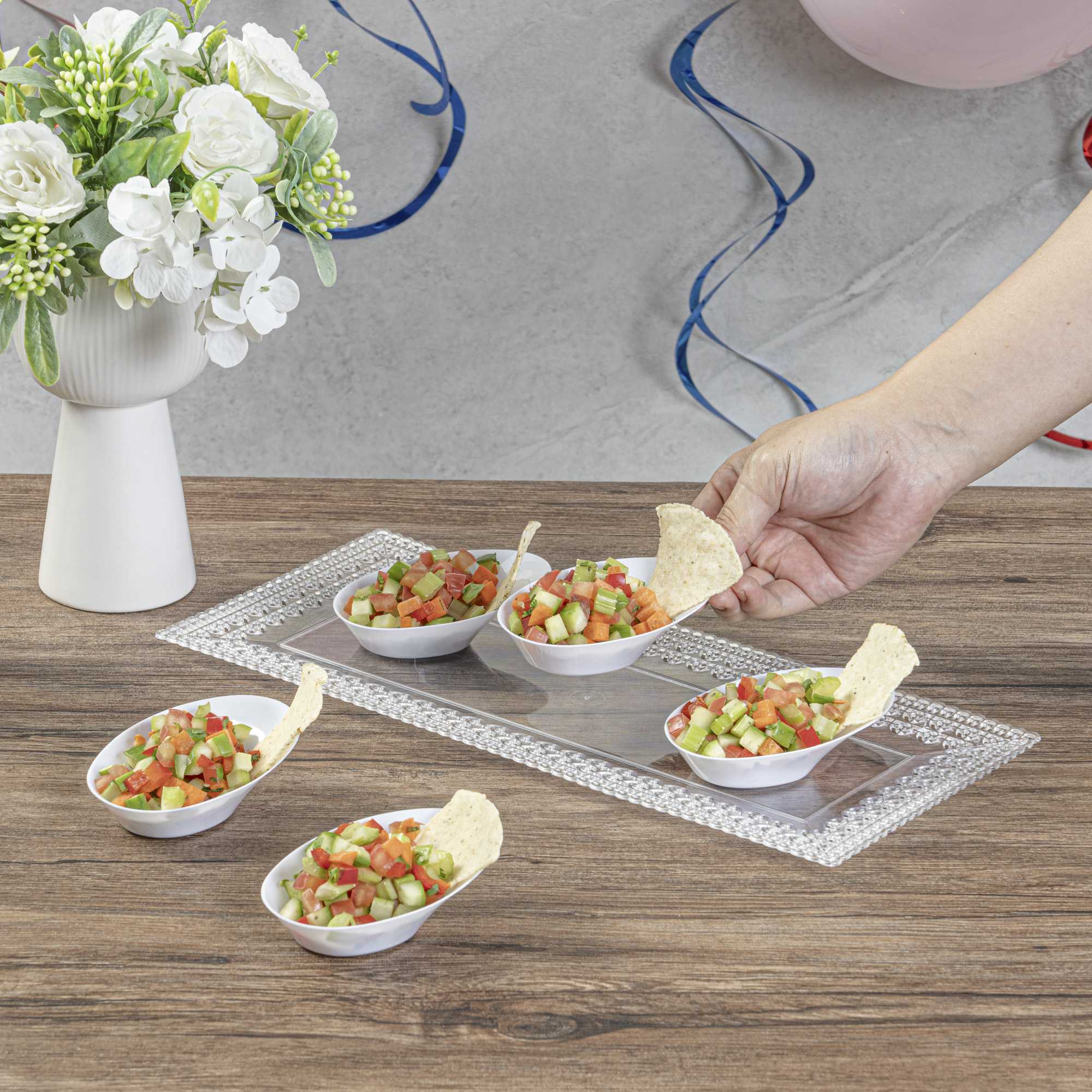 Mini Serve Oval White Plastic Ellipse Dish - 4" x 3" x 1 1/4" - 50 count box