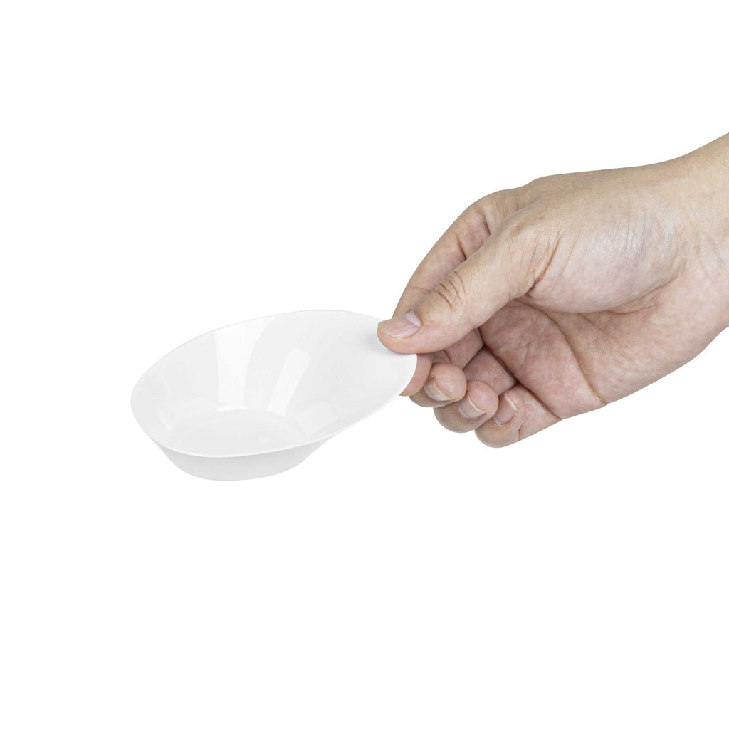 Mini Serve Oval White Plastic Ellipse Dish - 4" x 3" x 1 1/4" - 100 count box