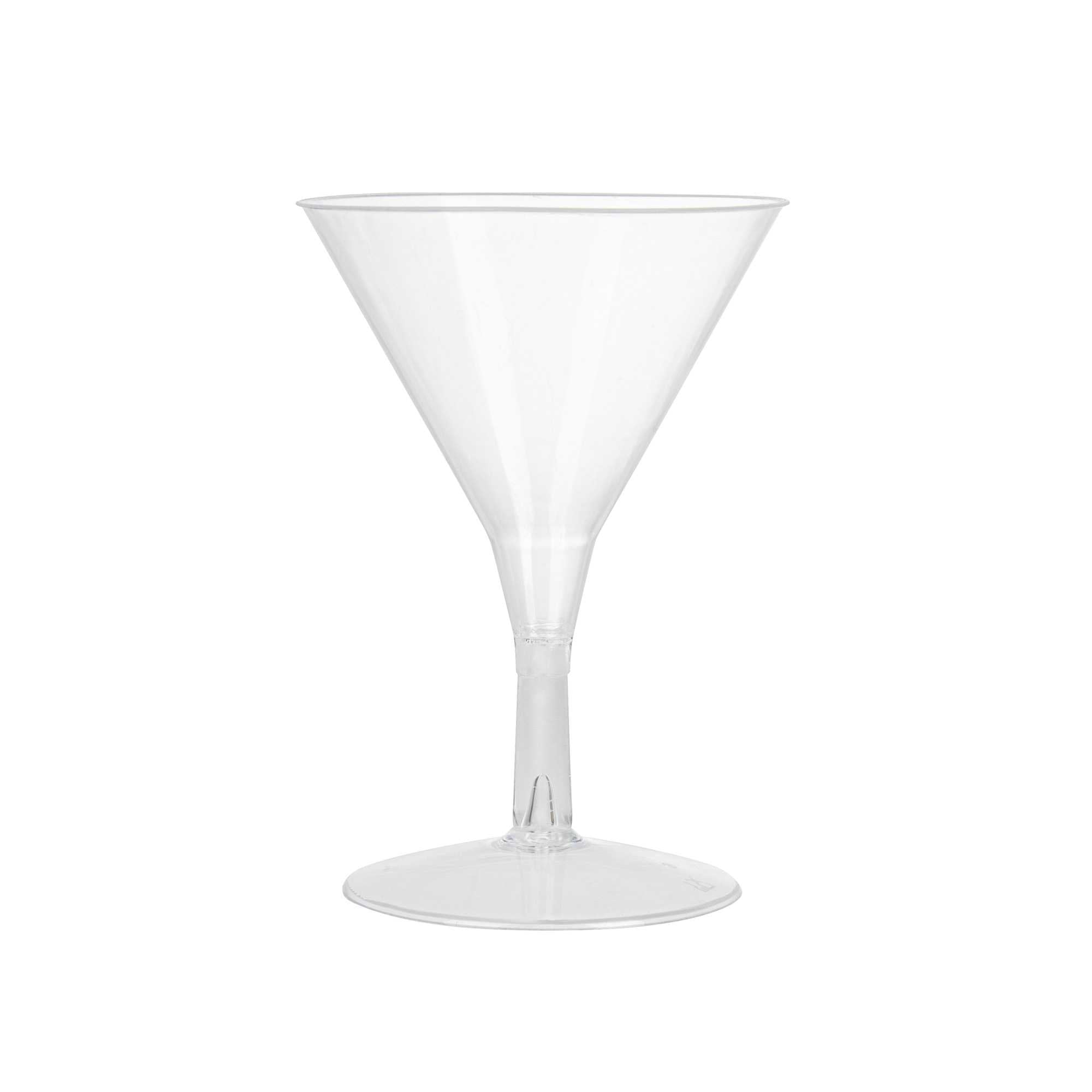 Bev Tek 2 oz Round Clear Plastic Mini Martini Glass - 2 1/2" x 2 1/2" x 3 3/4" - 100 count box