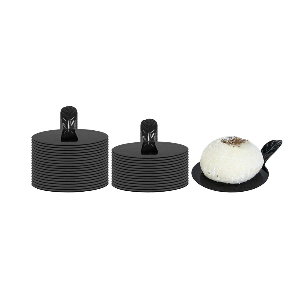 Pastry Tek Round Black Plastic Pastry Pallet - 3" x 3" x 1" - 100 count box