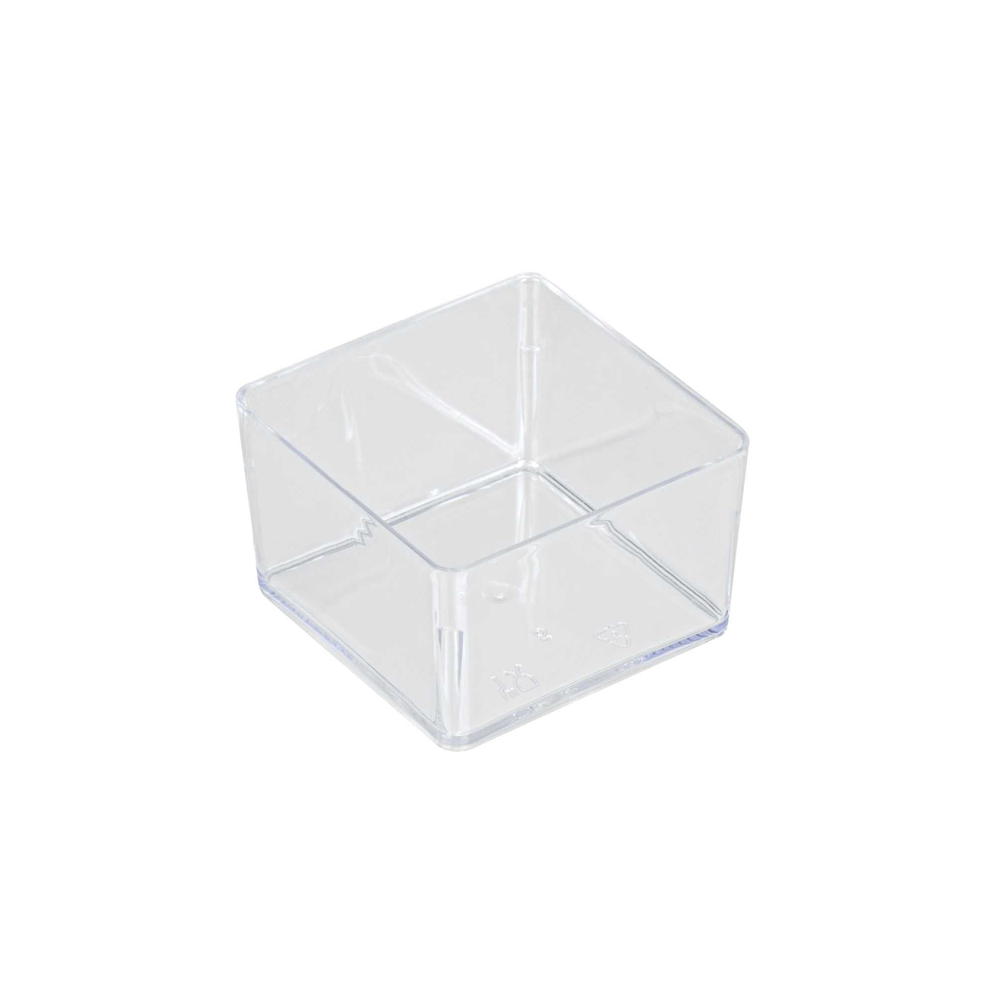 1 oz Square Clear Plastic Short Quadrato Cup - 1 3/4" x 1 3/4" x 1" - 100 count box
