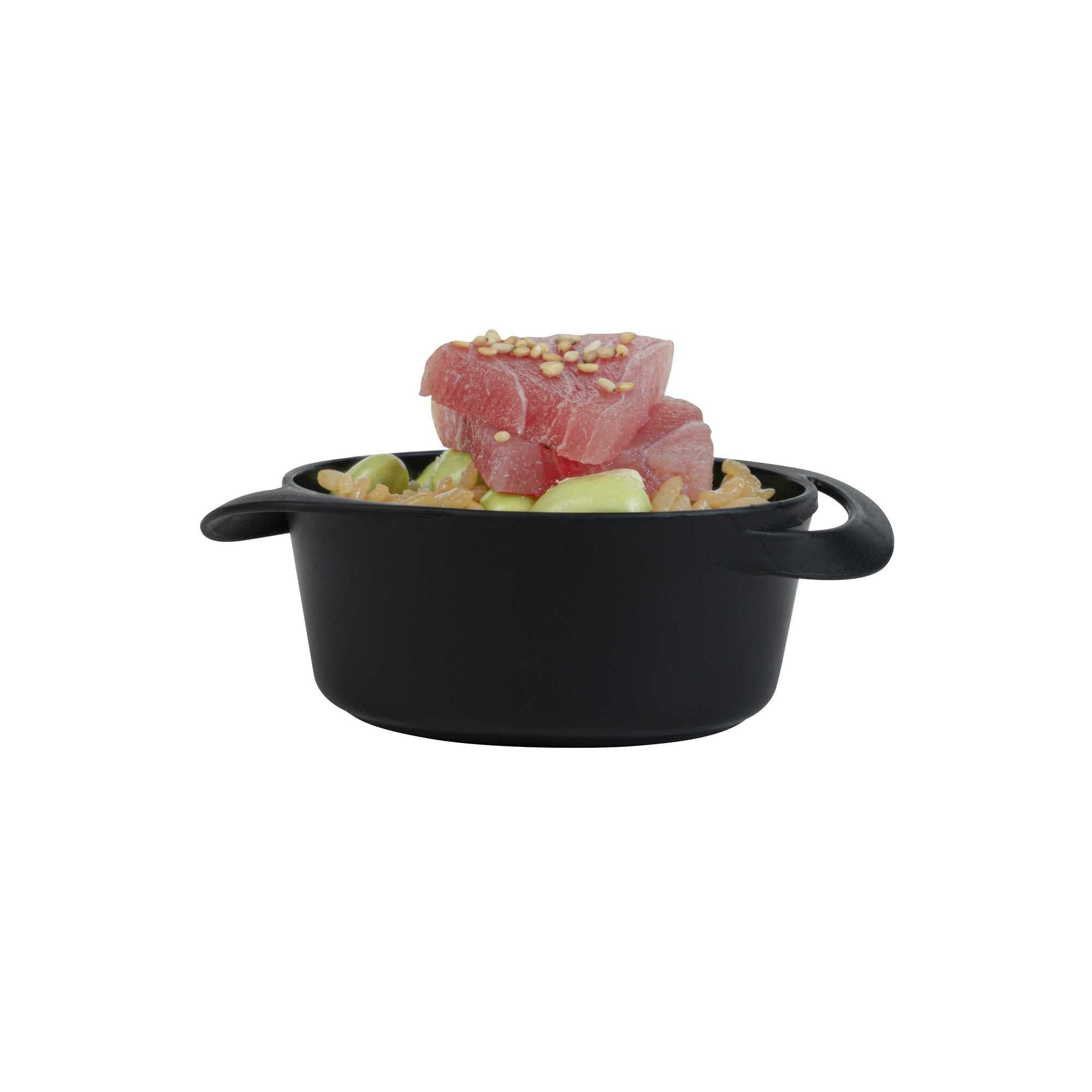Mini Serve 3 oz Round Black Plastic Mini Infinity Pot - 3 3/4" x 2 1/2" x 1 1/4" - 100 count box