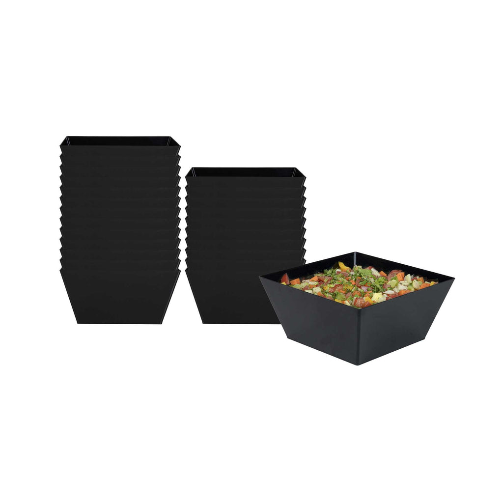 Maxi Serve 18 oz Square Black Plastic Medium Modern Bowl - 6 3/4" x 6 3/4" x 3" - 25 count box