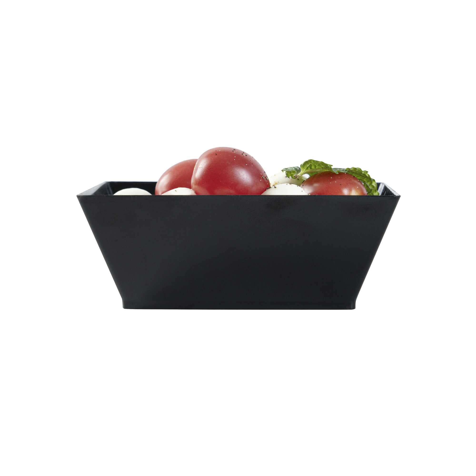 Maxi Serve 10 oz Square Black Plastic Small Modern Bowl - 4 1/4" x 4 1/4" x 1 1/2" - 25 count box