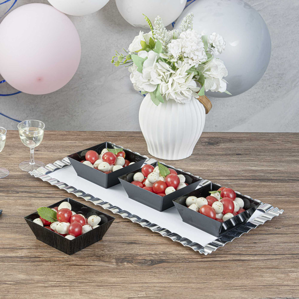 Maxi Serve 10 oz Square Black Plastic Small Modern Bowl - 4 1/4" x 4 1/4" x 1 1/2" - 25 count box