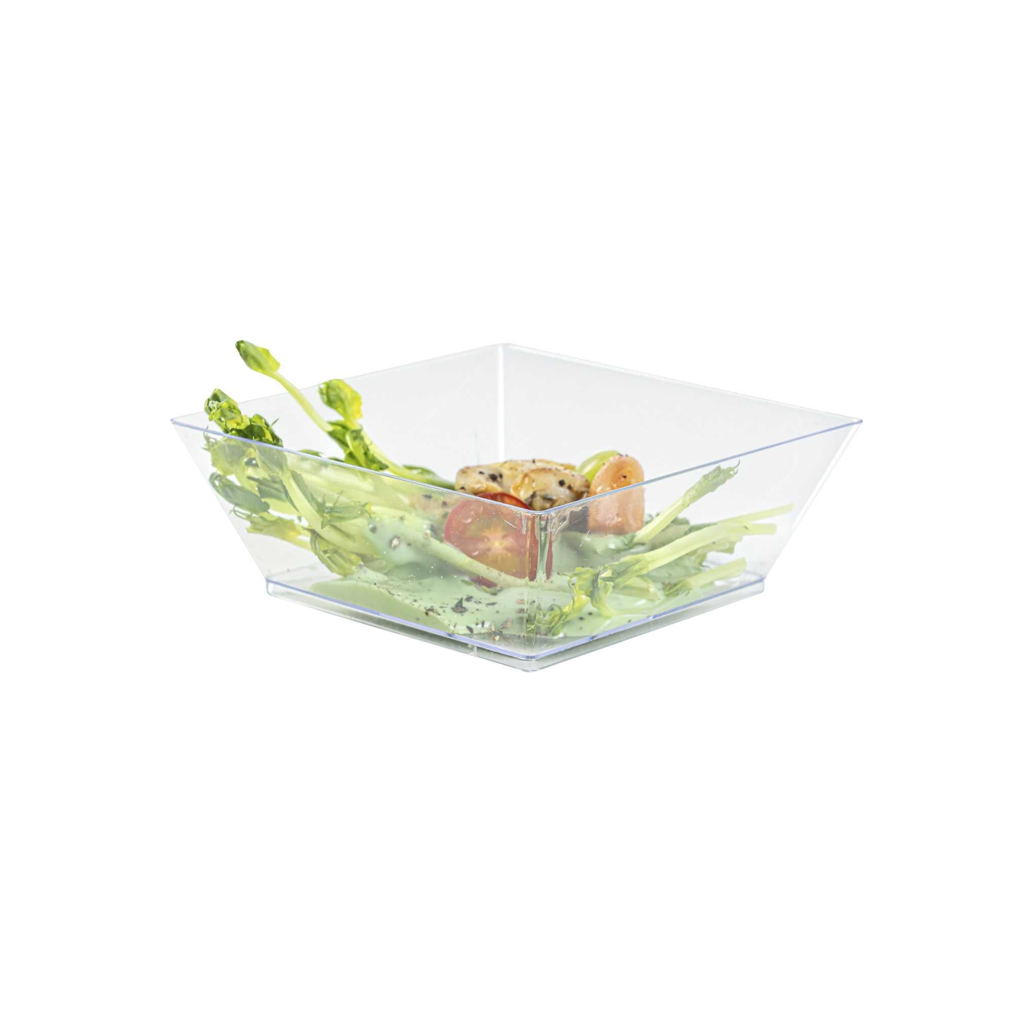 Maxi Serve 10 oz Square Clear Plastic Small Modern Bowl - 4 1/4" x 4 1/4" x 1 1/2" - 100 count box
