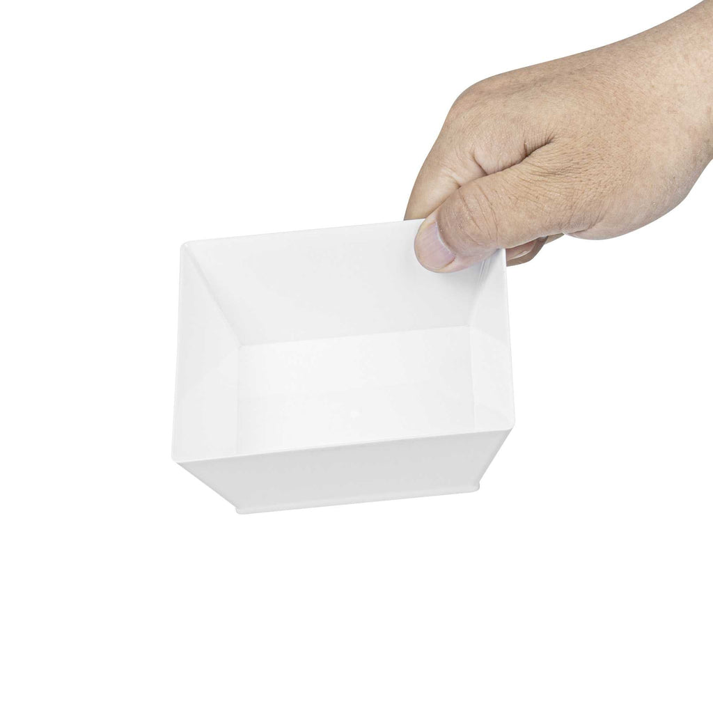 Maxi Serve 10 oz Square White Plastic Small Modern Bowl - 4 1/4" x 4 1/4" x 1 1/2" - 100 count box