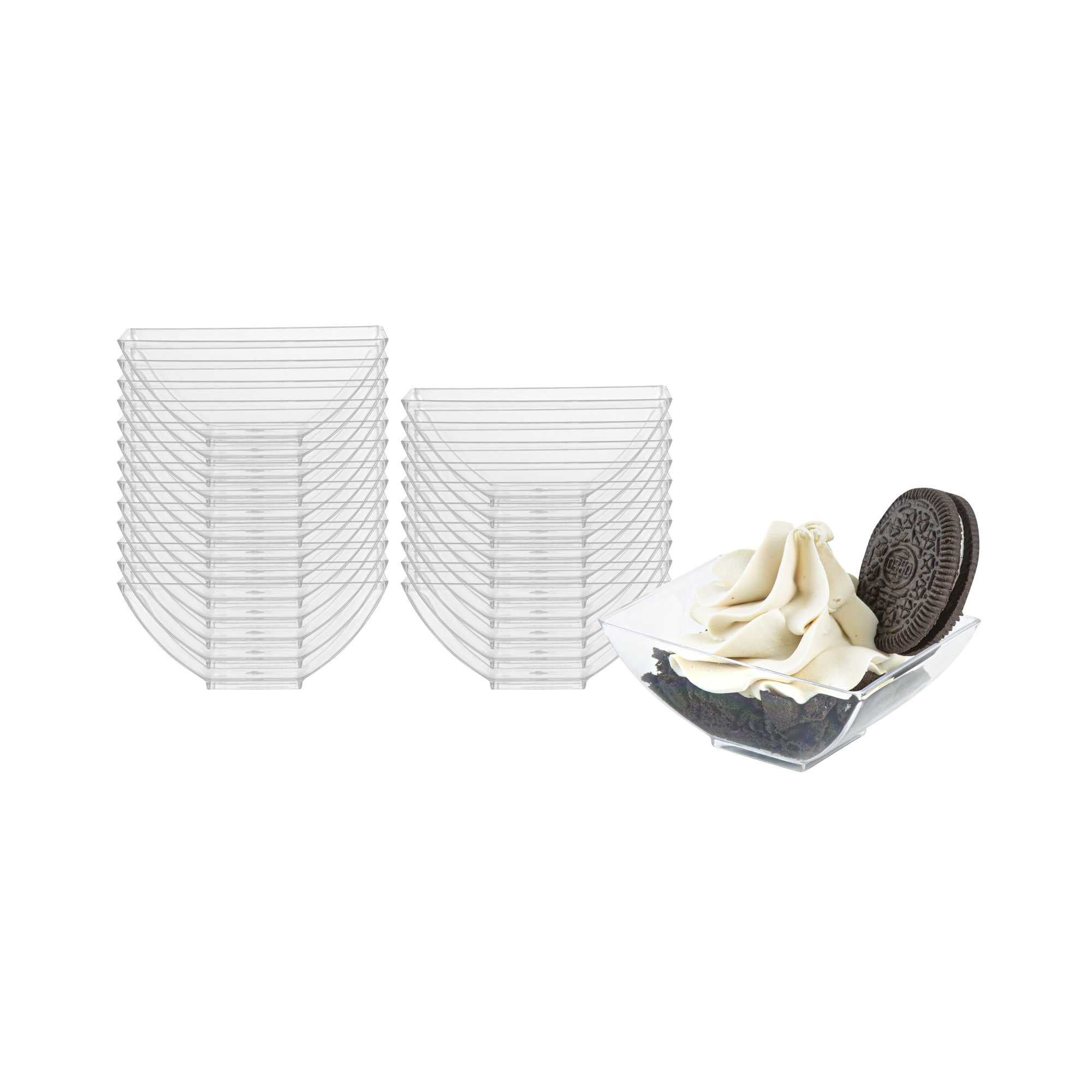 Mini Serve 3 oz Rectangle Clear Plastic Small Architetto Bowl - 3 1/4" x 2 1/4" x 1 1/4" - 100 count box