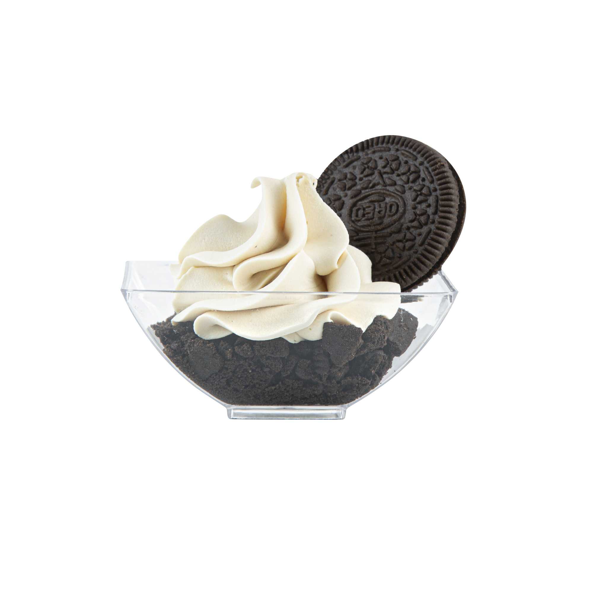 Mini Serve 3 oz Rectangle Clear Plastic Small Architetto Bowl - 3 1/4" x 2 1/4" x 1 1/4" - 100 count box