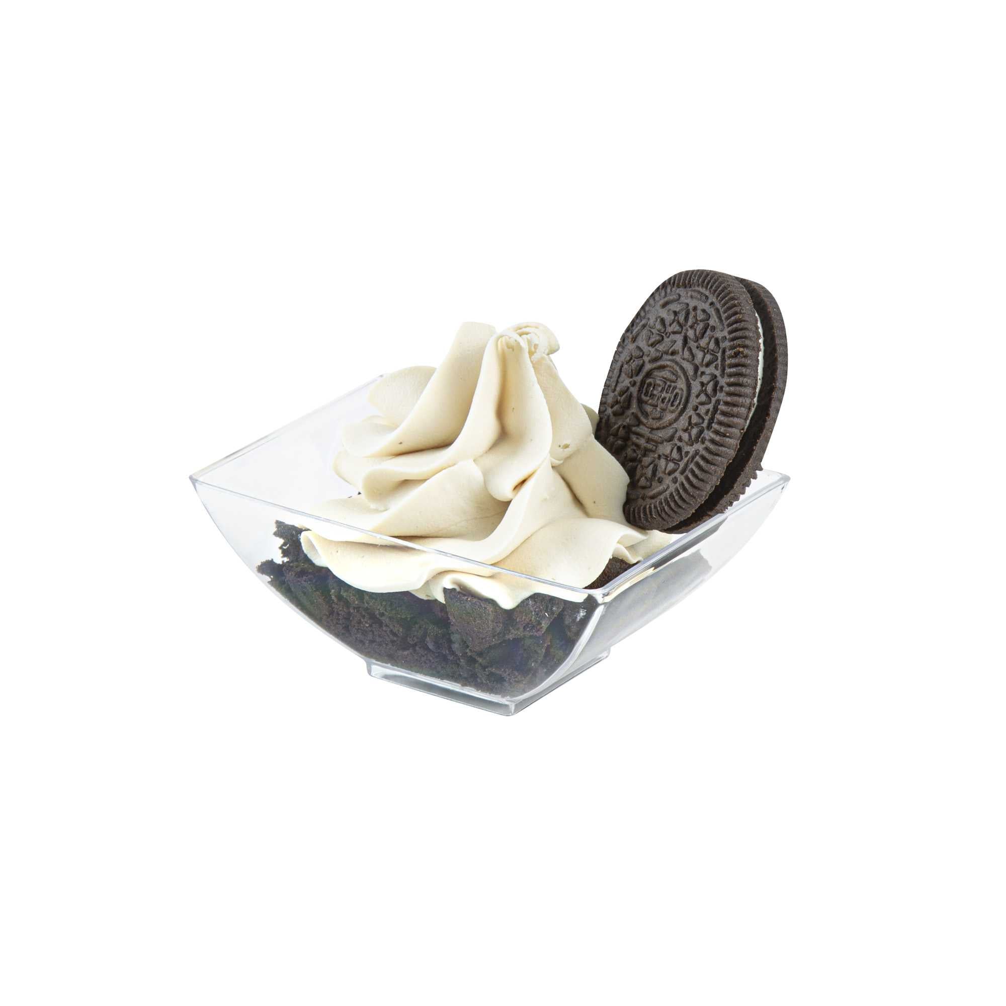 Mini Serve 3 oz Rectangle Clear Plastic Small Architetto Bowl - 3 1/4" x 2 1/4" x 1 1/4" - 100 count box