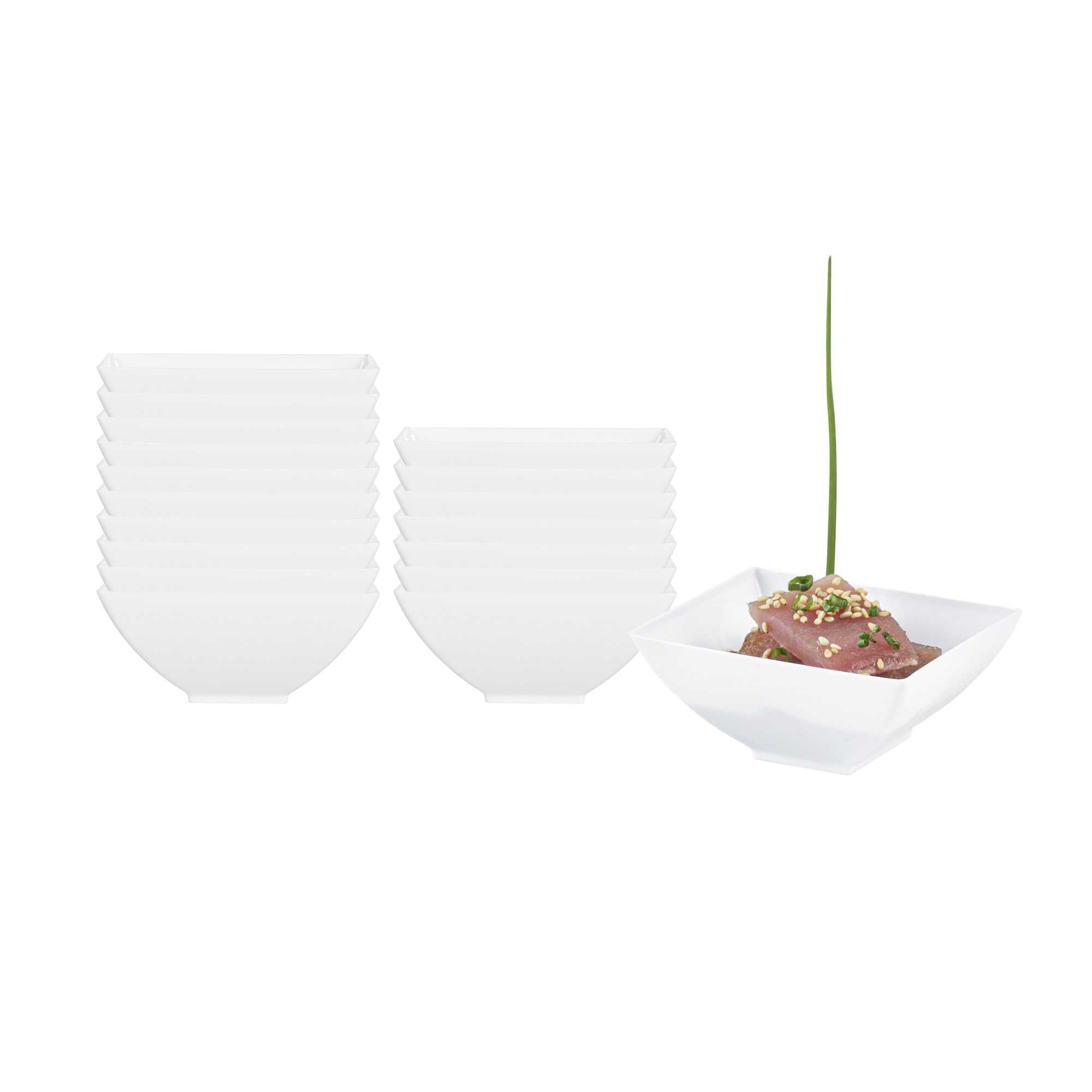 Mini Serve 3 oz Rectangle White Plastic Small Architetto Bowl - 3 1/4" x 2 1/4" x 1 1/4" - 100 count box