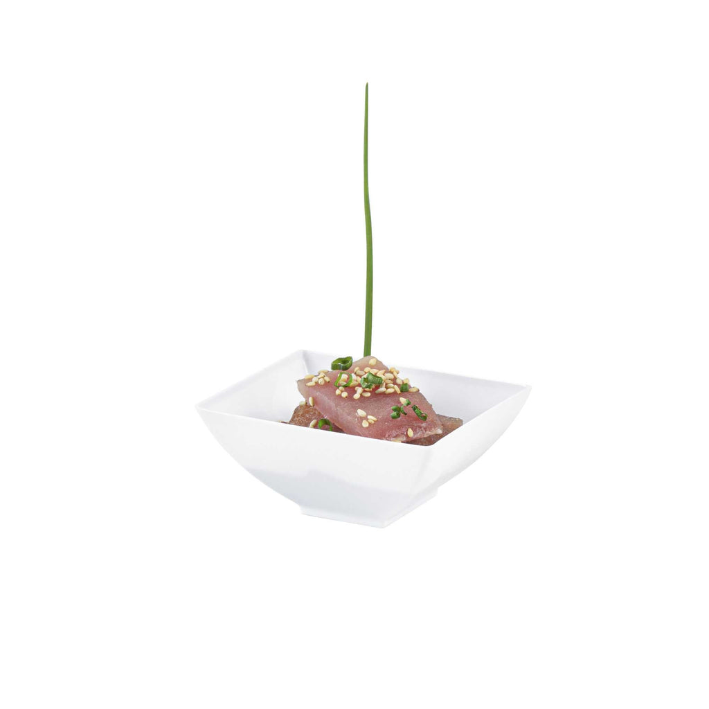 Mini Serve 3 oz Rectangle White Plastic Small Architetto Bowl - 3 1/4" x 2 1/4" x 1 1/4" - 100 count box