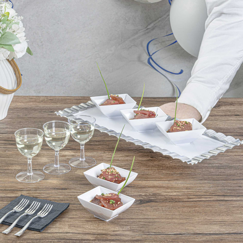 Mini Serve 3 oz Rectangle White Plastic Small Architetto Bowl - 3 1/4" x 2 1/4" x 1 1/4" - 100 count box
