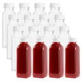 Bottle Tek 16 oz Square Clear Plastic Cold Pressed Juice Bottle - with Safety Cap - 2 1/4" x 2 1/4" x 7" - 100 count box