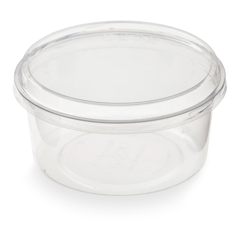Basic Nature 12 oz Round Clear PLA Plastic To Go Deli Container - Compostable - 4 3/4" x 4 3/4" x 2 1/4" - 500 count box