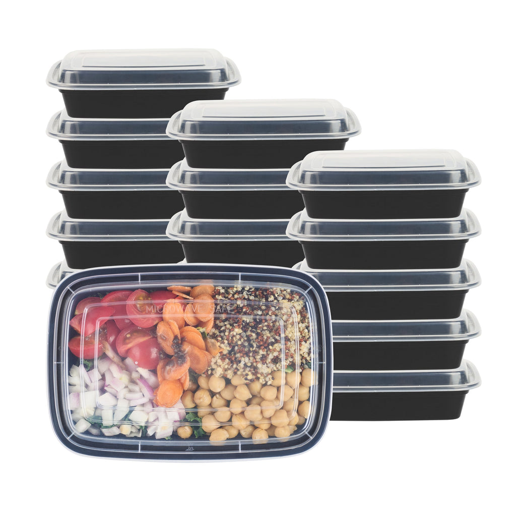 Asporto 24 oz Rectangle Black Plastic To Go Box - with Clear Lid, Microwavable - 8" x 5 1/4" x 1 3/4" - 50 count box