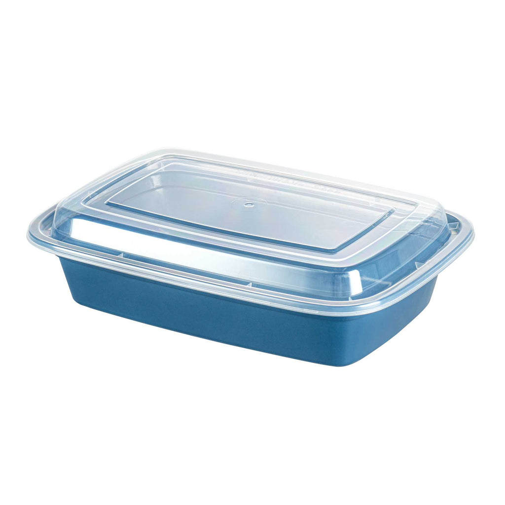 Asporto 24 oz Rectangle Midnight Blue Plastic To Go Box - with Clear Lid, Microwavable - 8" x 5 1/4" x 1 3/4" - 100 count box