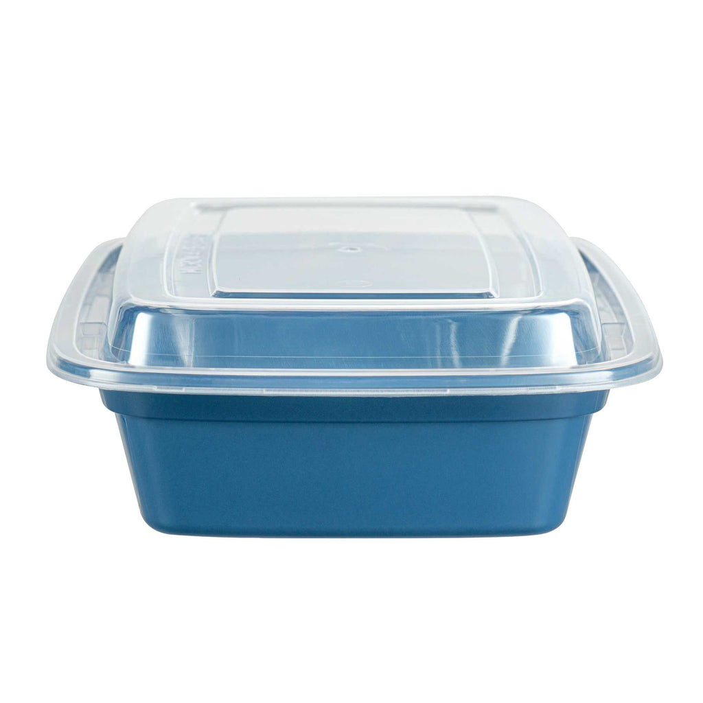 Asporto 24 oz Rectangle Midnight Blue Plastic To Go Box - with Clear Lid, Microwavable - 8" x 5 1/4" x 1 3/4" - 100 count box