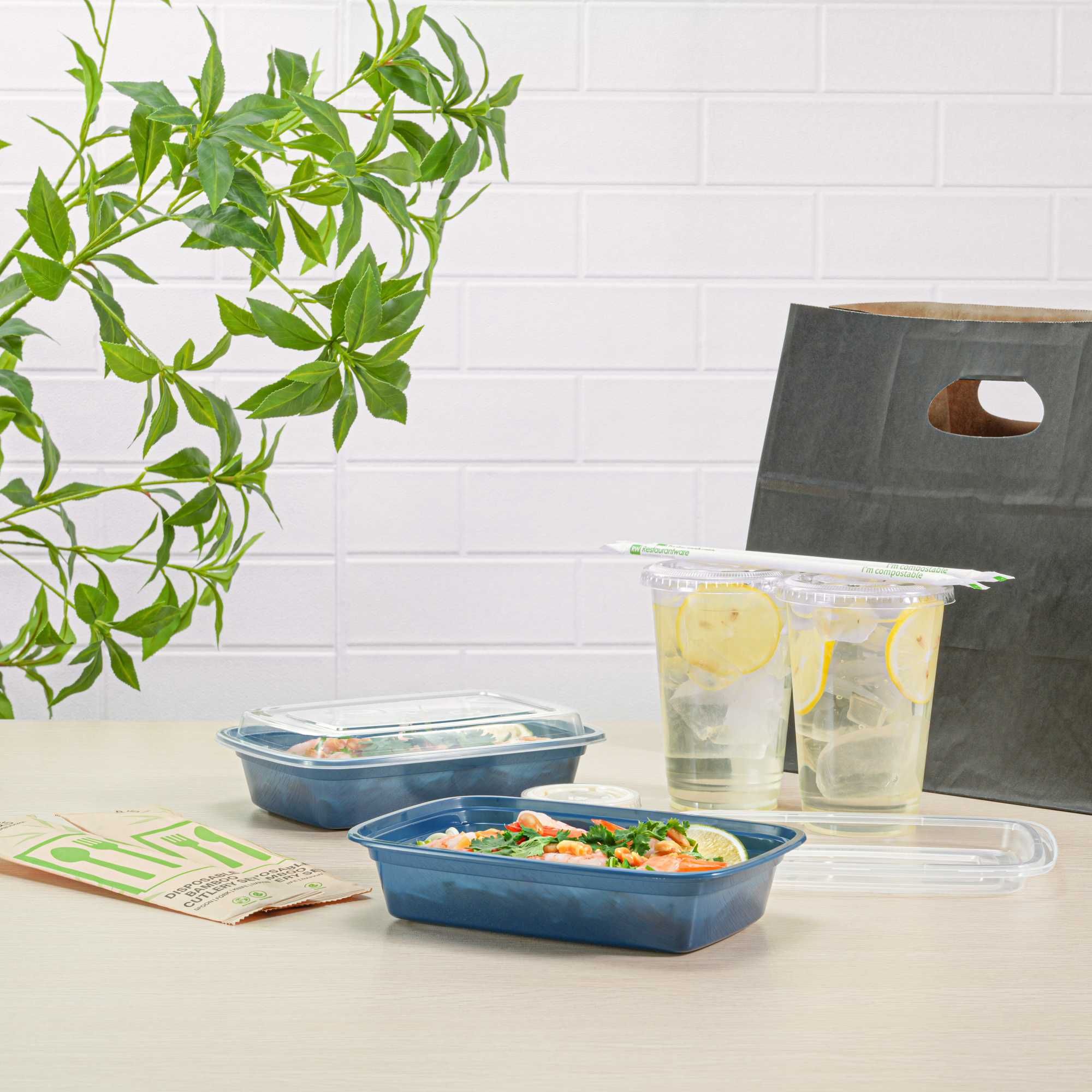 Asporto 24 oz Rectangle Midnight Blue Plastic To Go Box - with Clear Lid, Microwavable - 8" x 5 1/4" x 1 3/4" - 100 count box