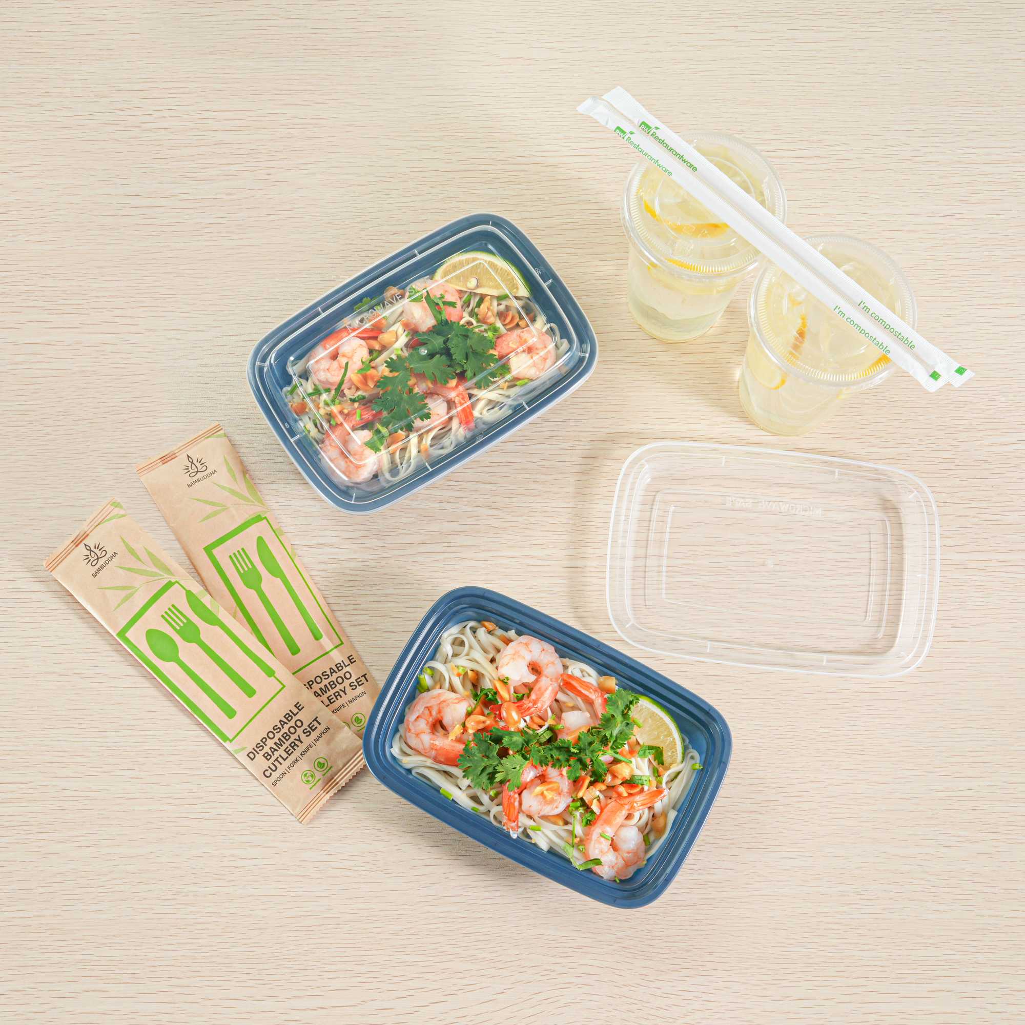 Asporto 24 oz Rectangle Midnight Blue Plastic To Go Box - with Clear Lid, Microwavable - 8" x 5 1/4" x 1 3/4" - 100 count box