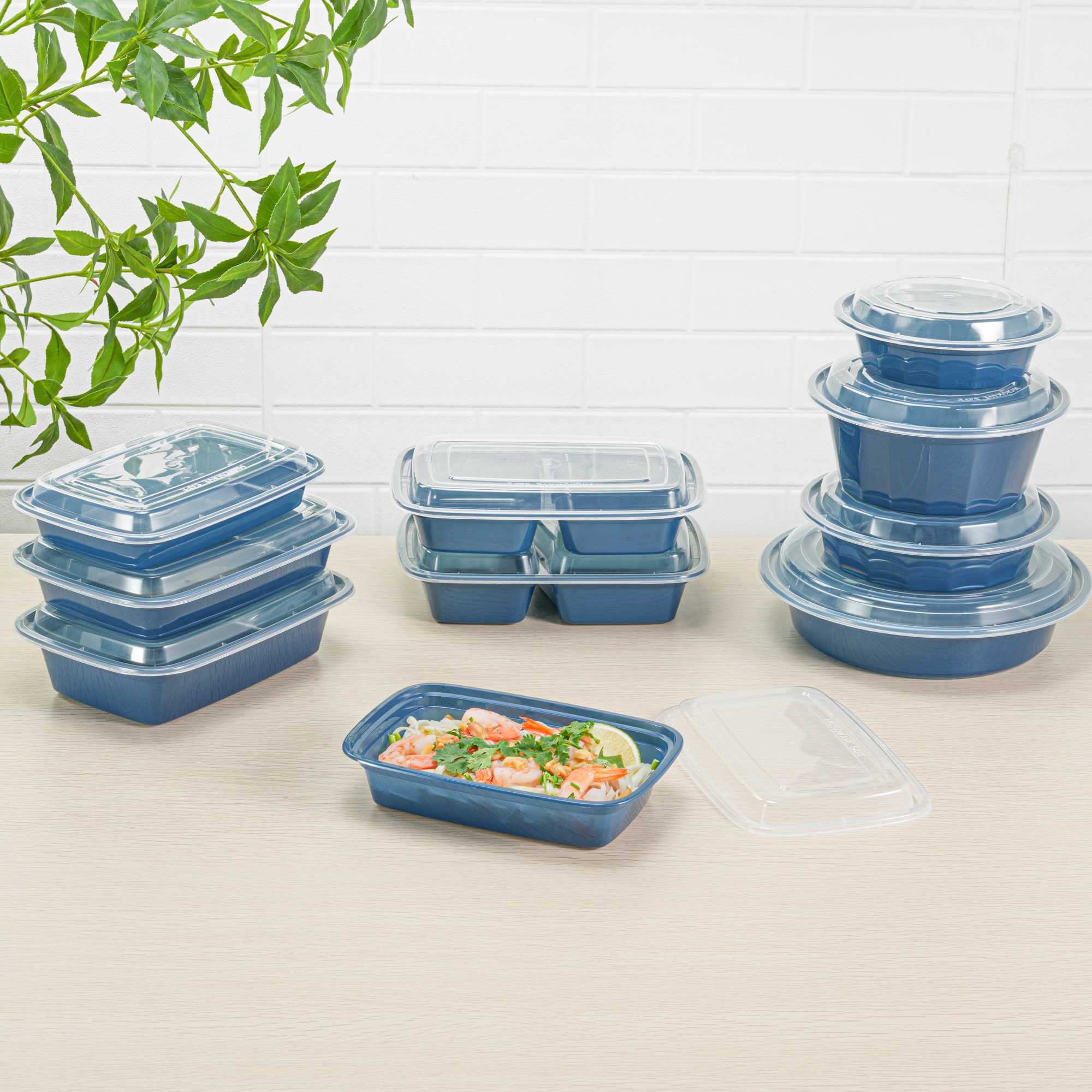 Asporto 24 oz Rectangle Midnight Blue Plastic To Go Box - with Clear Lid, Microwavable - 8" x 5 1/4" x 1 3/4" - 100 count box