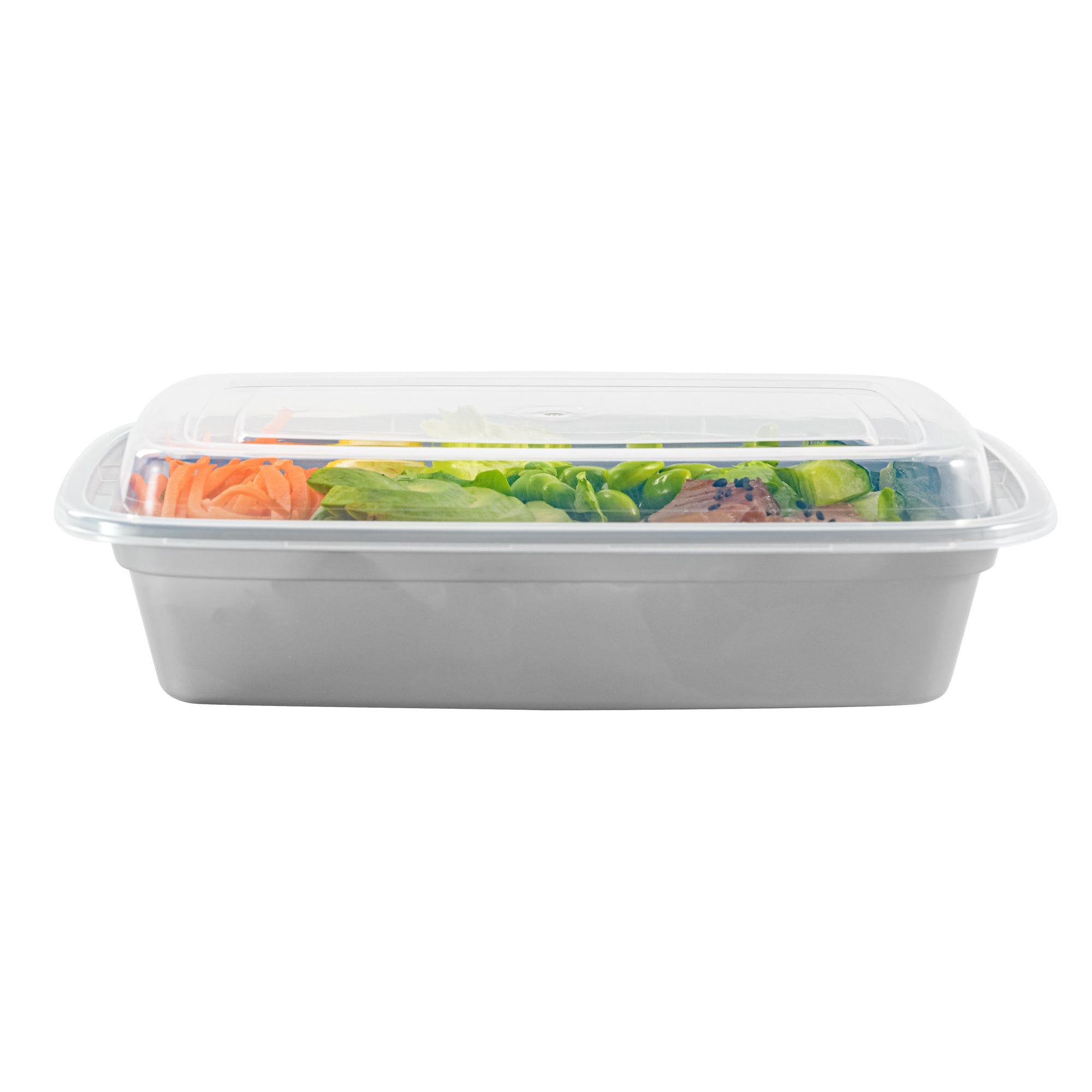 Asporto 24 oz Rectangle Silver Plastic To Go Box - with Clear Lid, Microwavable - 8" x 5 1/4" x 1 3/4" - 100 count box