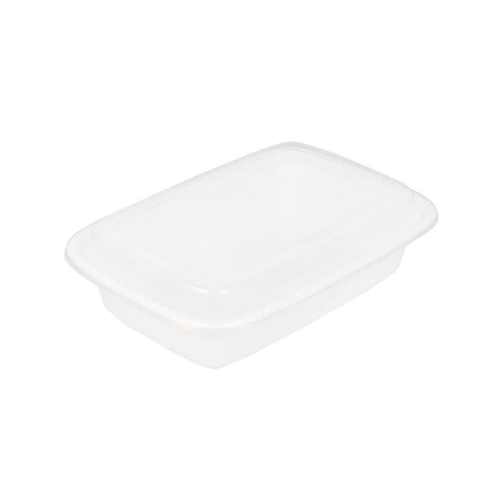 Asporto 24 oz Rectangle White Plastic To Go Box - with Clear Lid, Microwavable - 8" x 5 1/4" x 1 3/4" - 50 count box