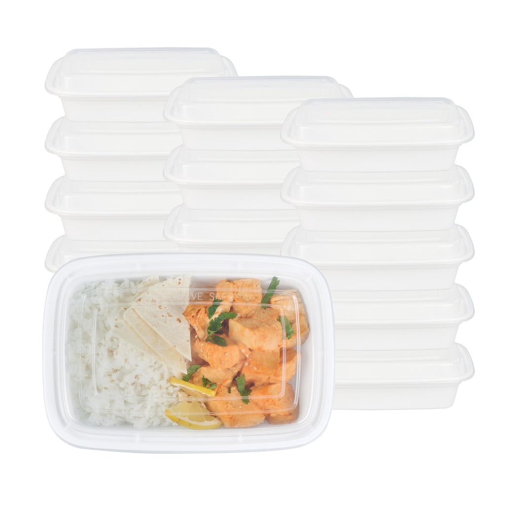 Asporto 24 oz Rectangle White Plastic To Go Box - with Clear Lid, Microwavable - 8" x 5 1/4" x 1 3/4" - 50 count box
