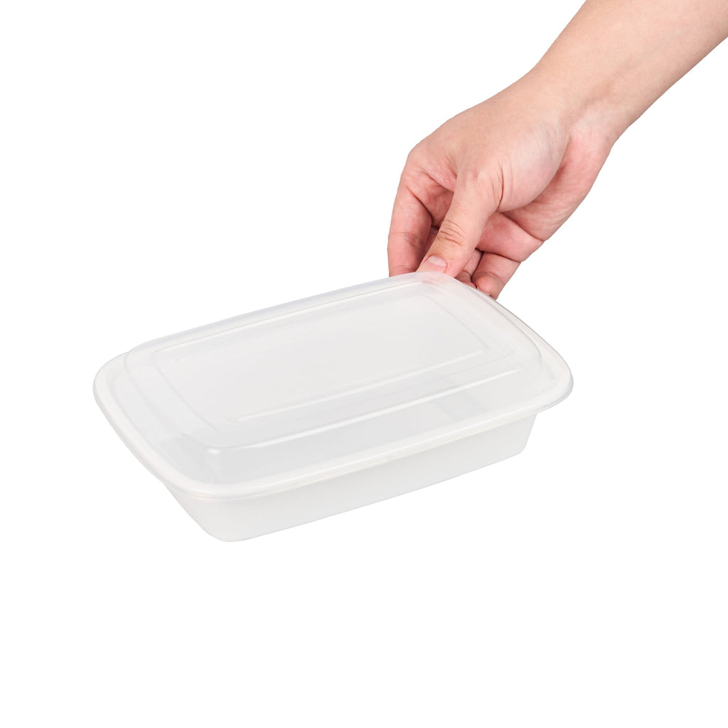 Asporto 24 oz Rectangle White Plastic To Go Box - with Clear Lid, Microwavable - 8" x 5 1/4" x 1 3/4" - 50 count box