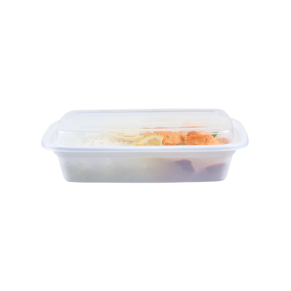 Asporto 24 oz Rectangle White Plastic To Go Box - with Clear Lid, Microwavable - 8" x 5 1/4" x 1 3/4" - 50 count box
