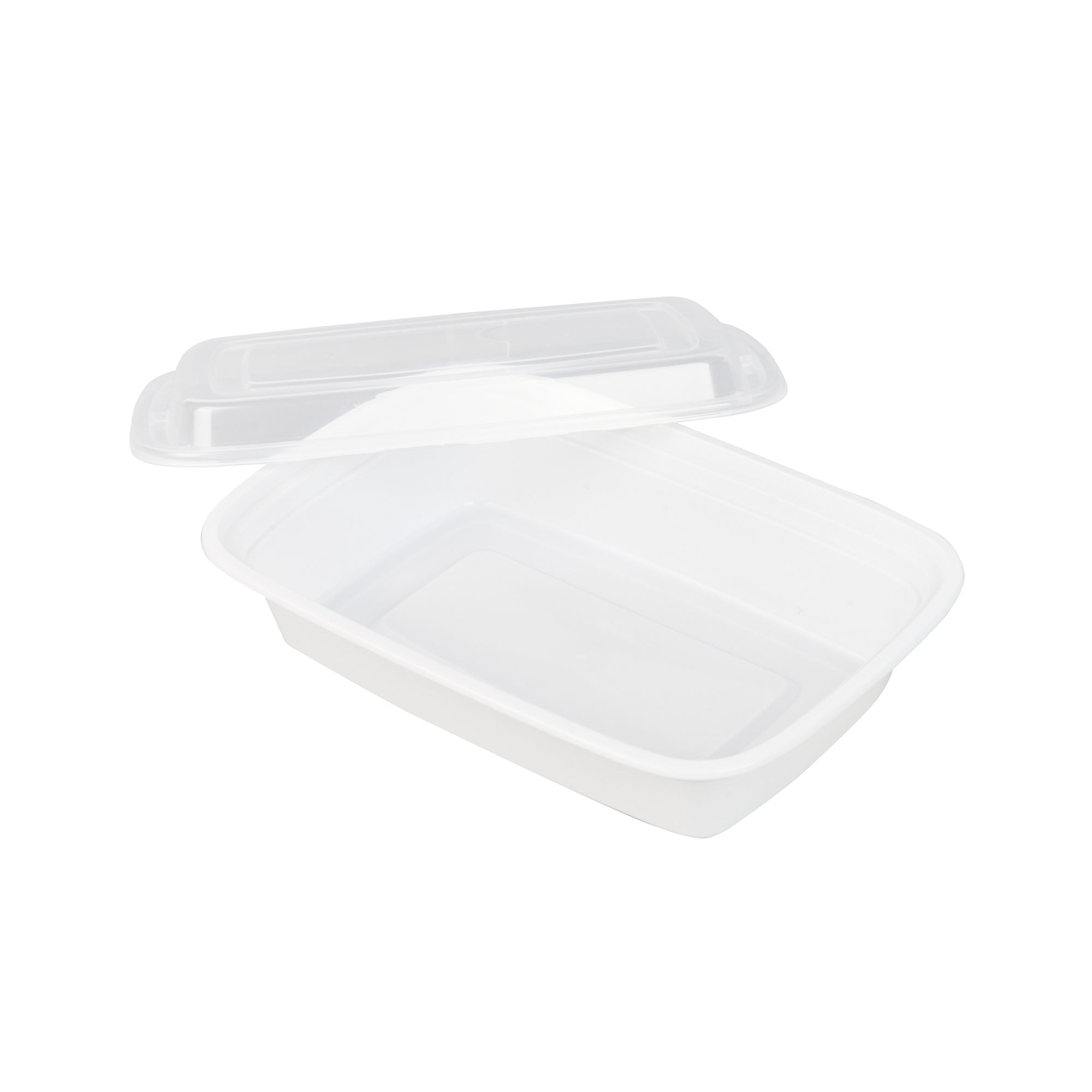 Asporto 24 oz Rectangle White Plastic To Go Box - with Clear Lid, Microwavable - 8" x 5 1/4" x 1 3/4" - 100 count box