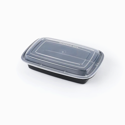 Asporto 28 oz Rectangle Black Plastic To Go Box - with Clear Lid, Microwavable - 8 3/4" x 6" x 1 1/2" - 50 count box