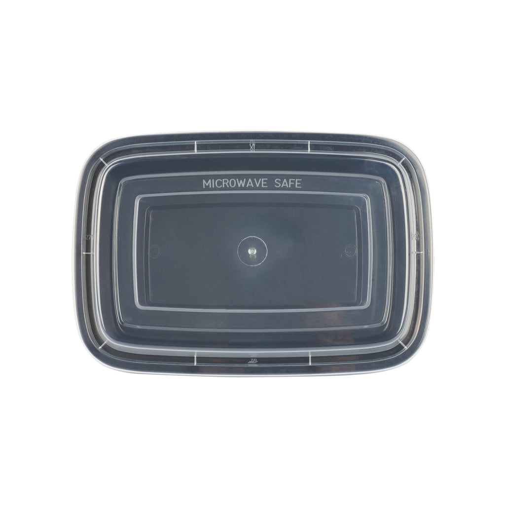 Asporto 28 oz Rectangle Black Plastic To Go Box - with Clear Lid, Microwavable - 8 3/4" x 6" x 1 1/2" - 50 count box