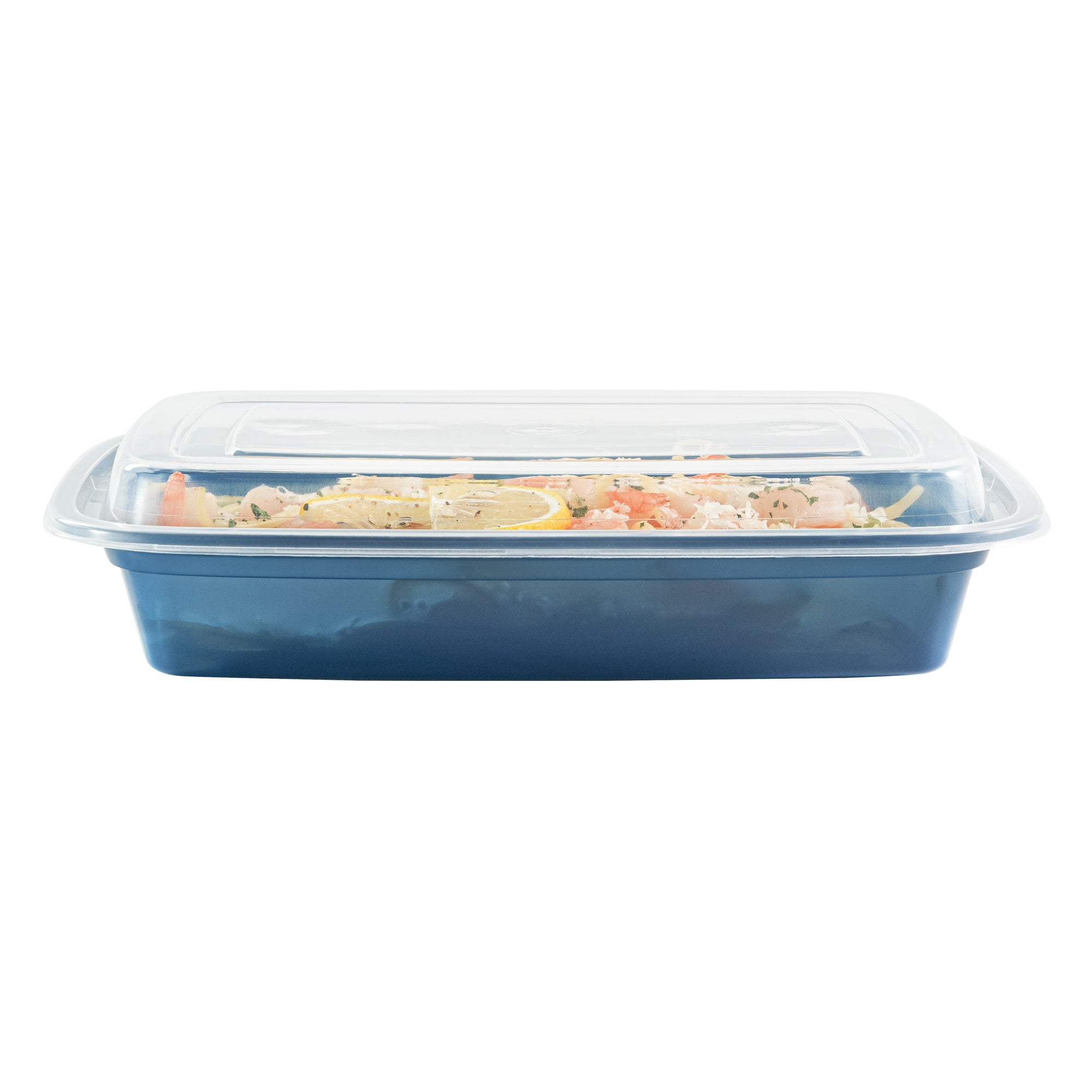 Asporto 28 oz Rectangle Midnight Blue Plastic To Go Box - with Clear Lid, Microwavable - 8 3/4" x 6" x 1 1/2" - 100 count box