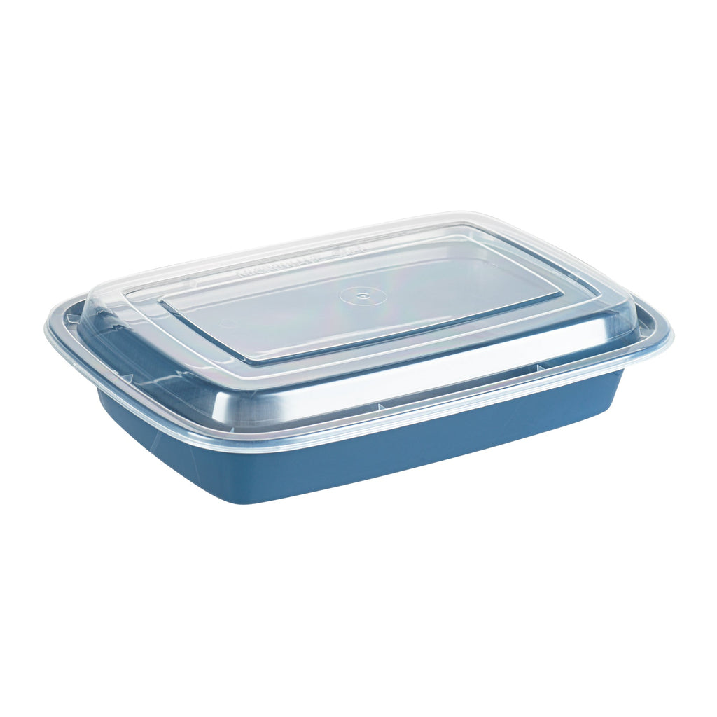 Asporto 28 oz Rectangle Midnight Blue Plastic To Go Box - with Clear Lid, Microwavable - 8 3/4" x 6" x 1 1/2" - 100 count box