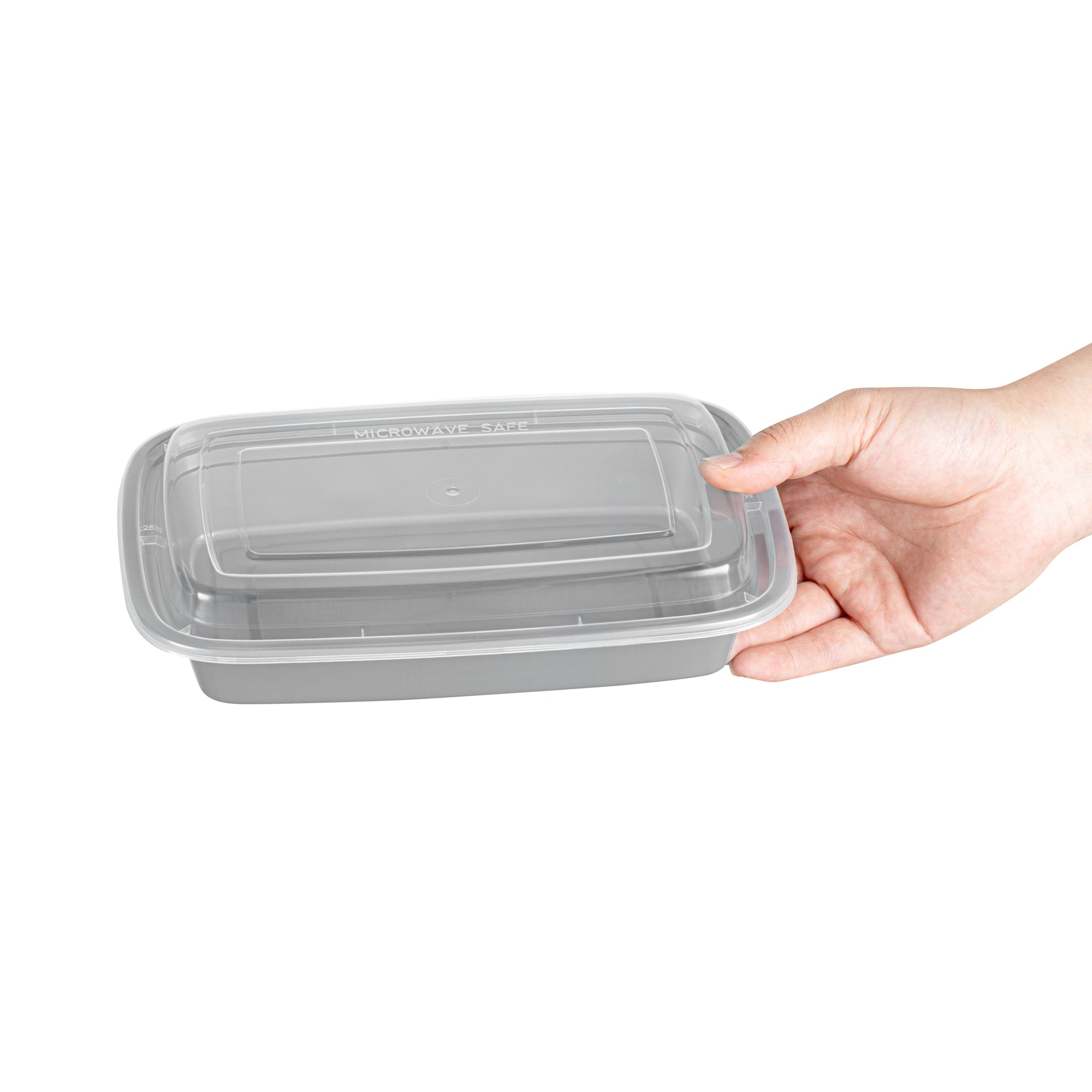 Asporto 28 oz Rectangle Silver Plastic To Go Box - with Clear Lid, Microwavable - 8 3/4" x 6" x 1 1/2" - 100 count box