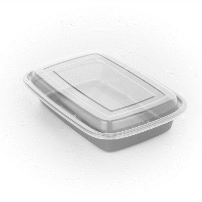 Asporto 28 oz Rectangle Silver Plastic To Go Box - with Clear Lid, Microwavable - 8 3/4" x 6" x 1 1/2" - 100 count box
