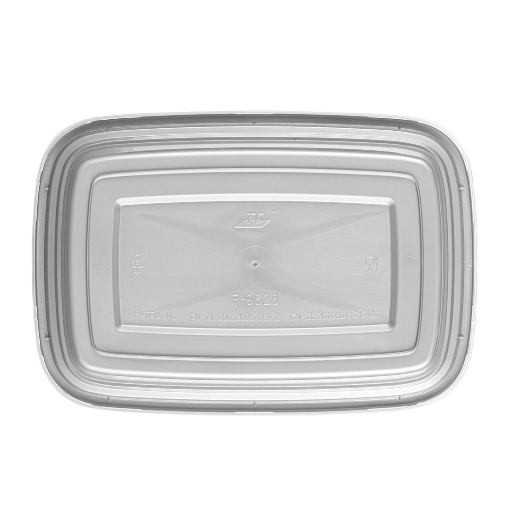 Asporto 28 oz Rectangle Silver Plastic To Go Box - with Clear Lid, Microwavable - 8 3/4" x 6" x 1 1/2" - 100 count box