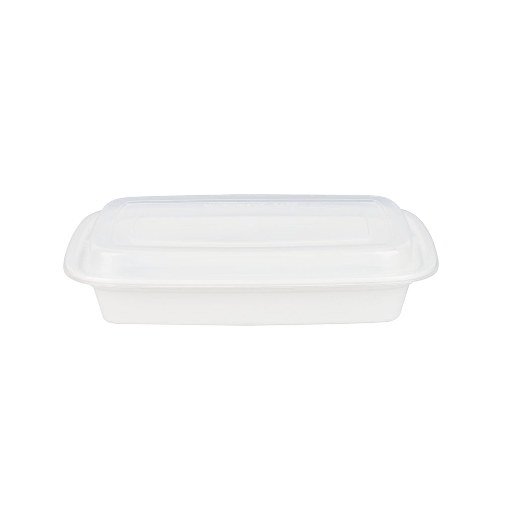 Asporto 28 oz Rectangle White Plastic To Go Box - with Clear Lid, Microwavable - 8 3/4" x 6" x 1 1/2" - 100 count box