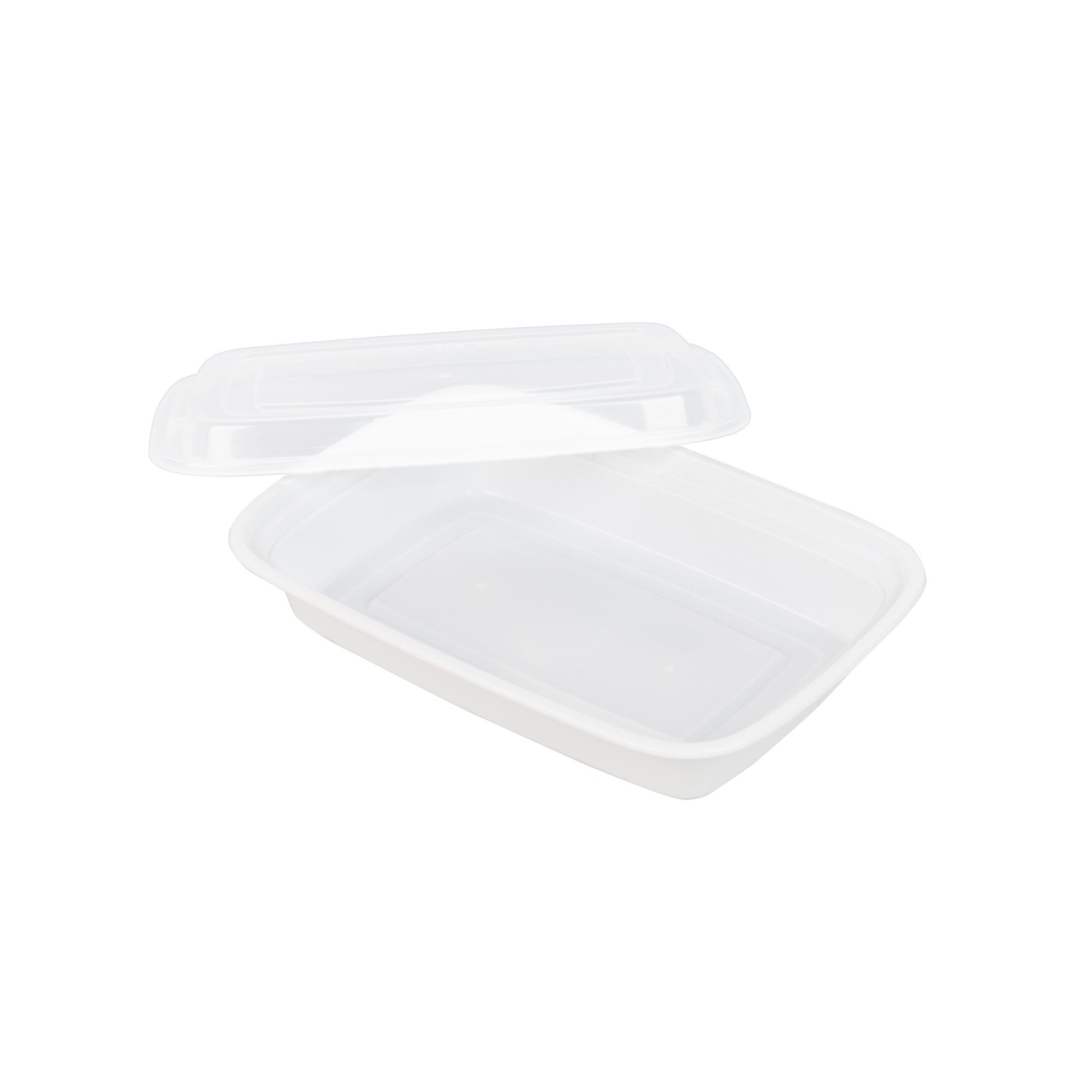 Asporto 28 oz Rectangle White Plastic To Go Box - with Clear Lid, Microwavable - 8 3/4" x 6" x 1 1/2" - 100 count box