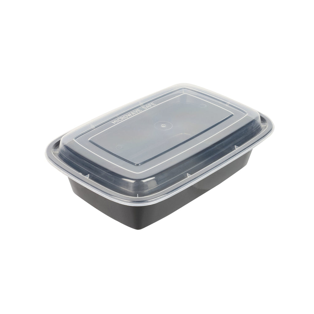 Asporto 38 oz Rectangle Black Plastic To Go Box - with Clear Lid, Microwavable - 8 3/4" x 6" x 2" - 100 count box