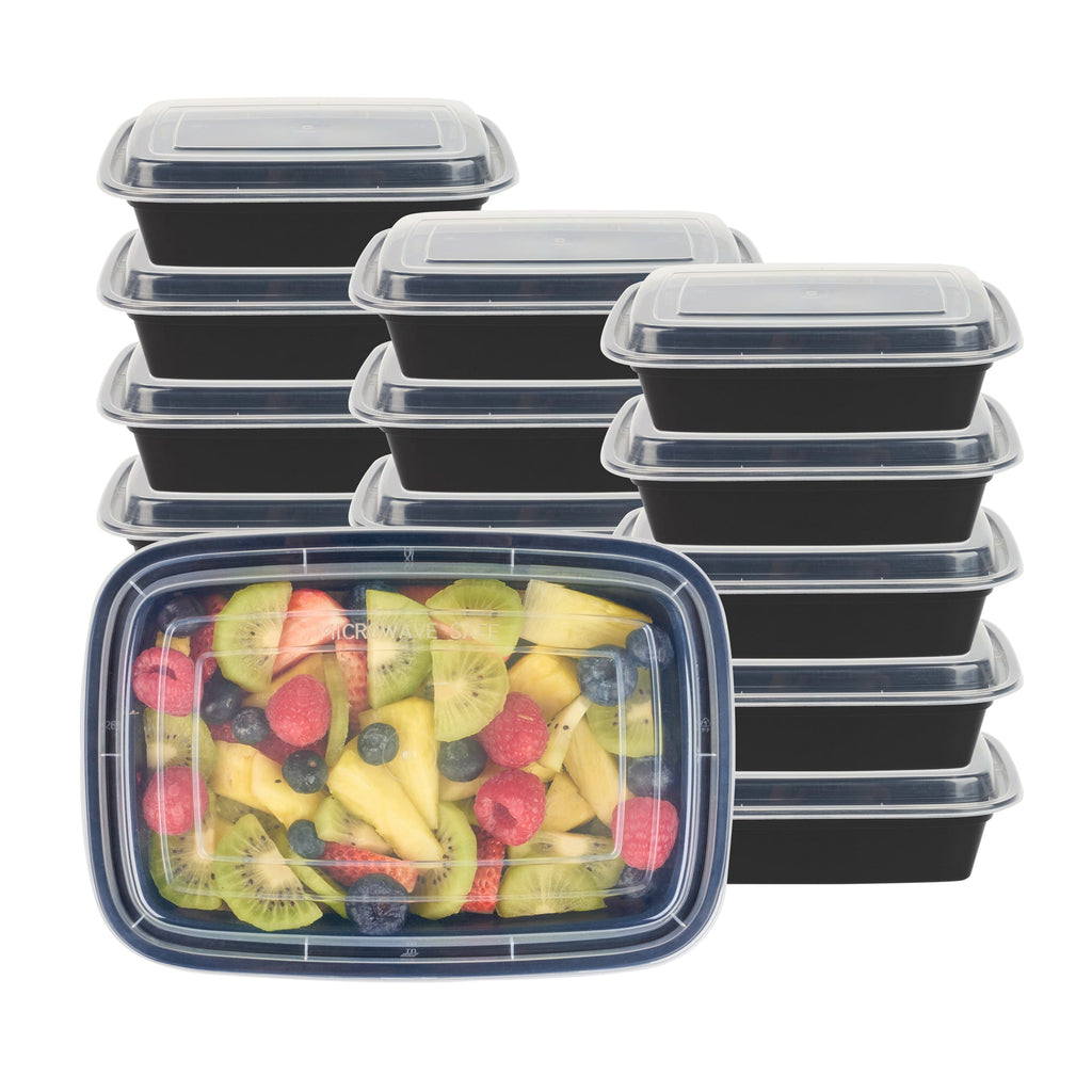 Asporto 38 oz Rectangle Black Plastic To Go Box - with Clear Lid, Microwavable - 8 3/4" x 6" x 2" - 50 count box