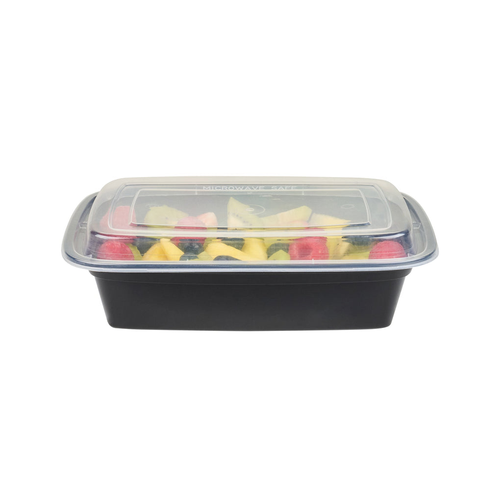 Asporto 38 oz Rectangle Black Plastic To Go Box - with Clear Lid, Microwavable - 8 3/4" x 6" x 2" - 50 count box
