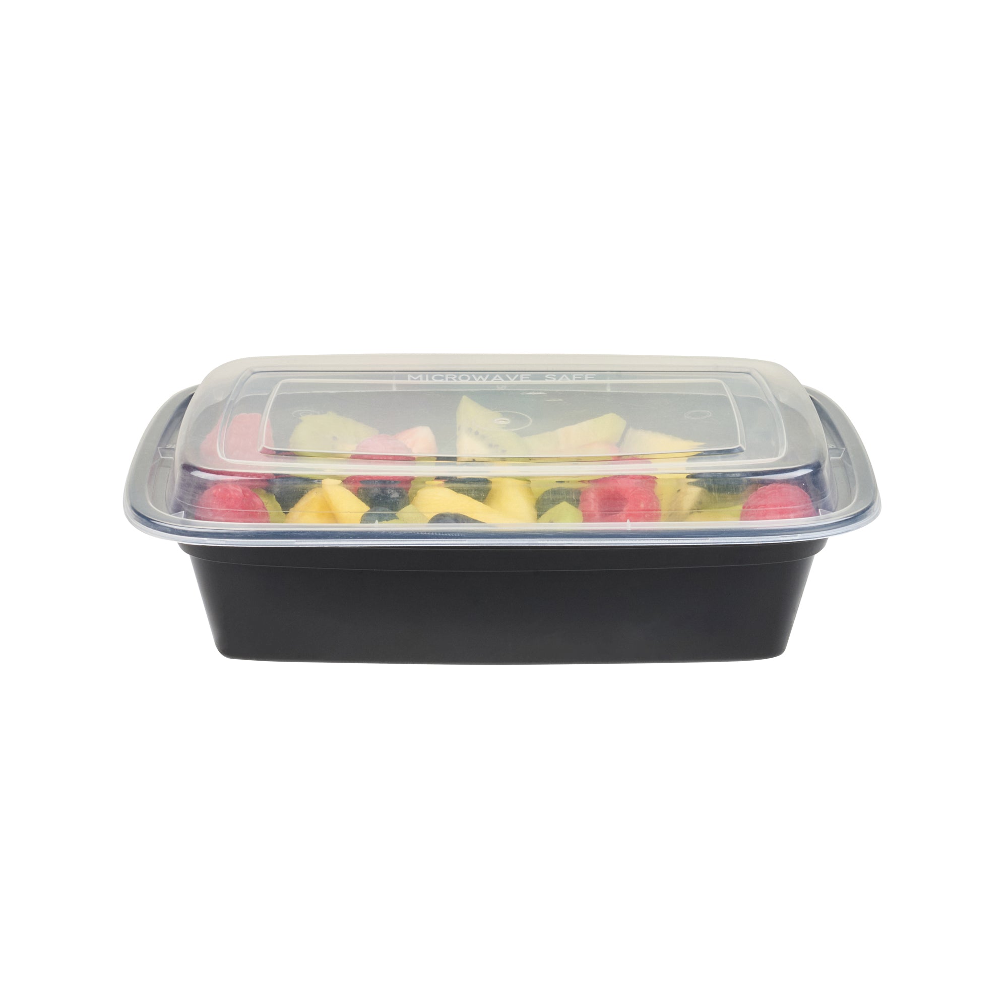 Asporto 38 oz Rectangle Black Plastic To Go Box - with Clear Lid, Microwavable - 8 3/4" x 6" x 2" - 50 count box