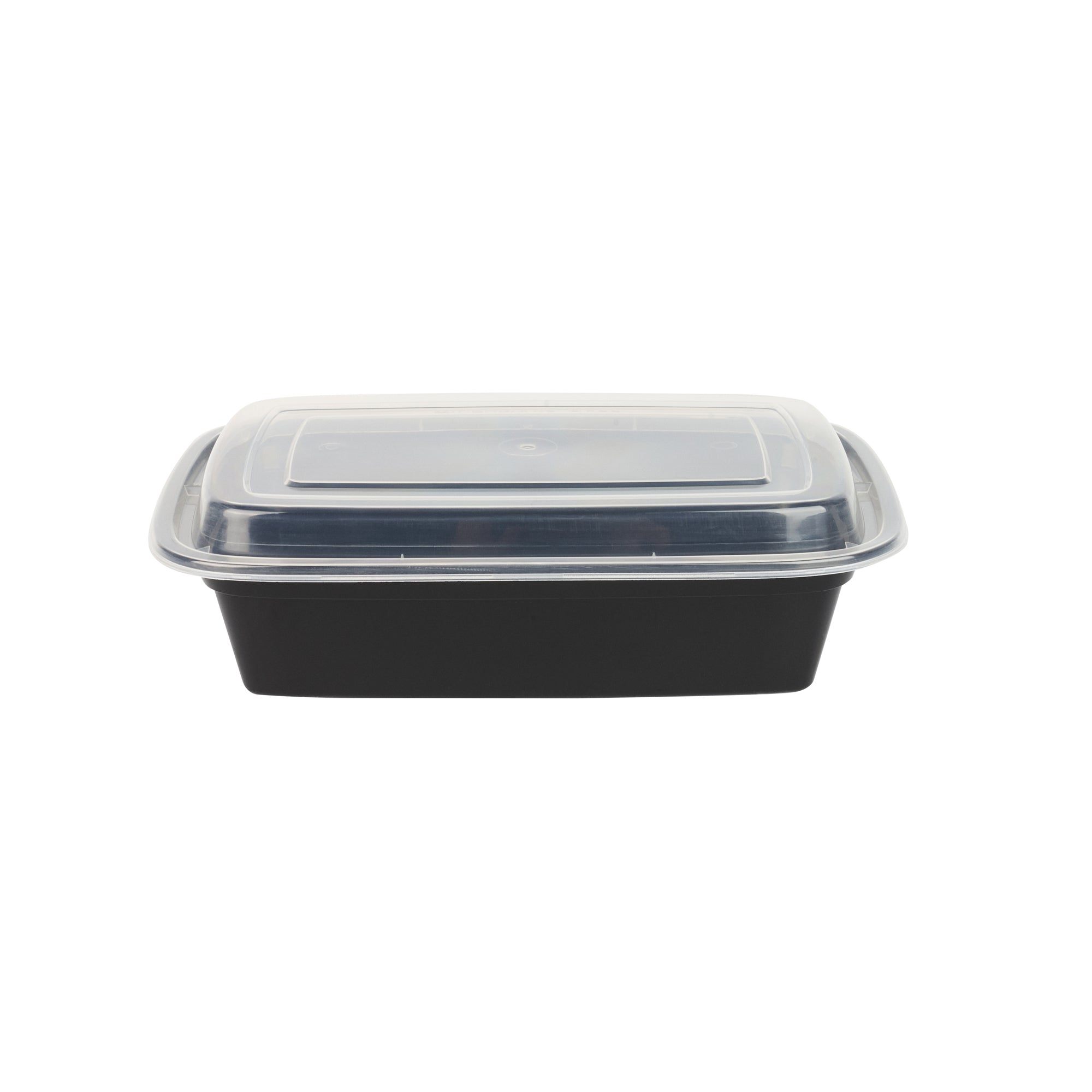 Asporto 38 oz Rectangle Black Plastic To Go Box - with Clear Lid, Microwavable - 8 3/4" x 6" x 2" - 50 count box