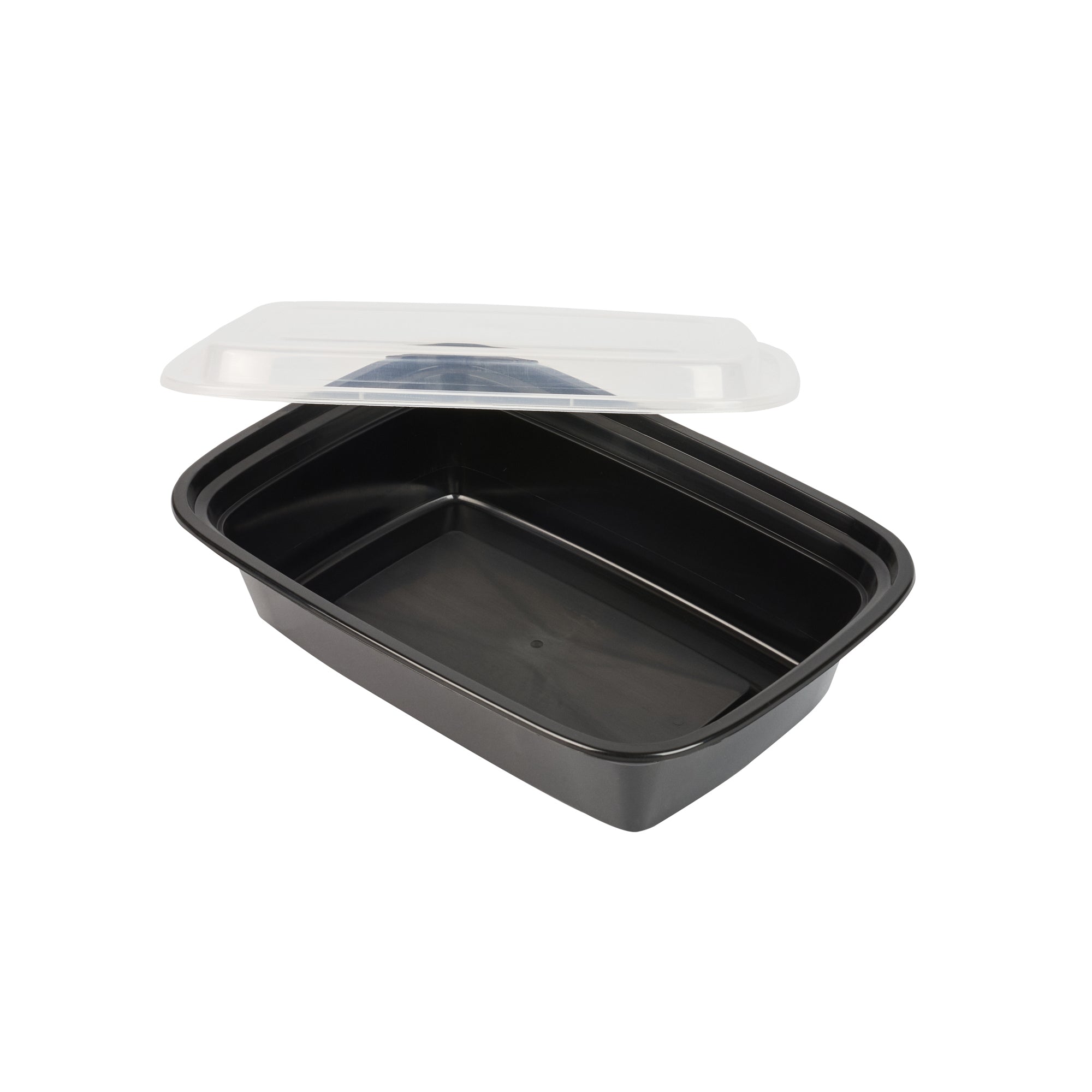 Asporto 38 oz Rectangle Black Plastic To Go Box - with Clear Lid, Microwavable - 8 3/4" x 6" x 2" - 50 count box