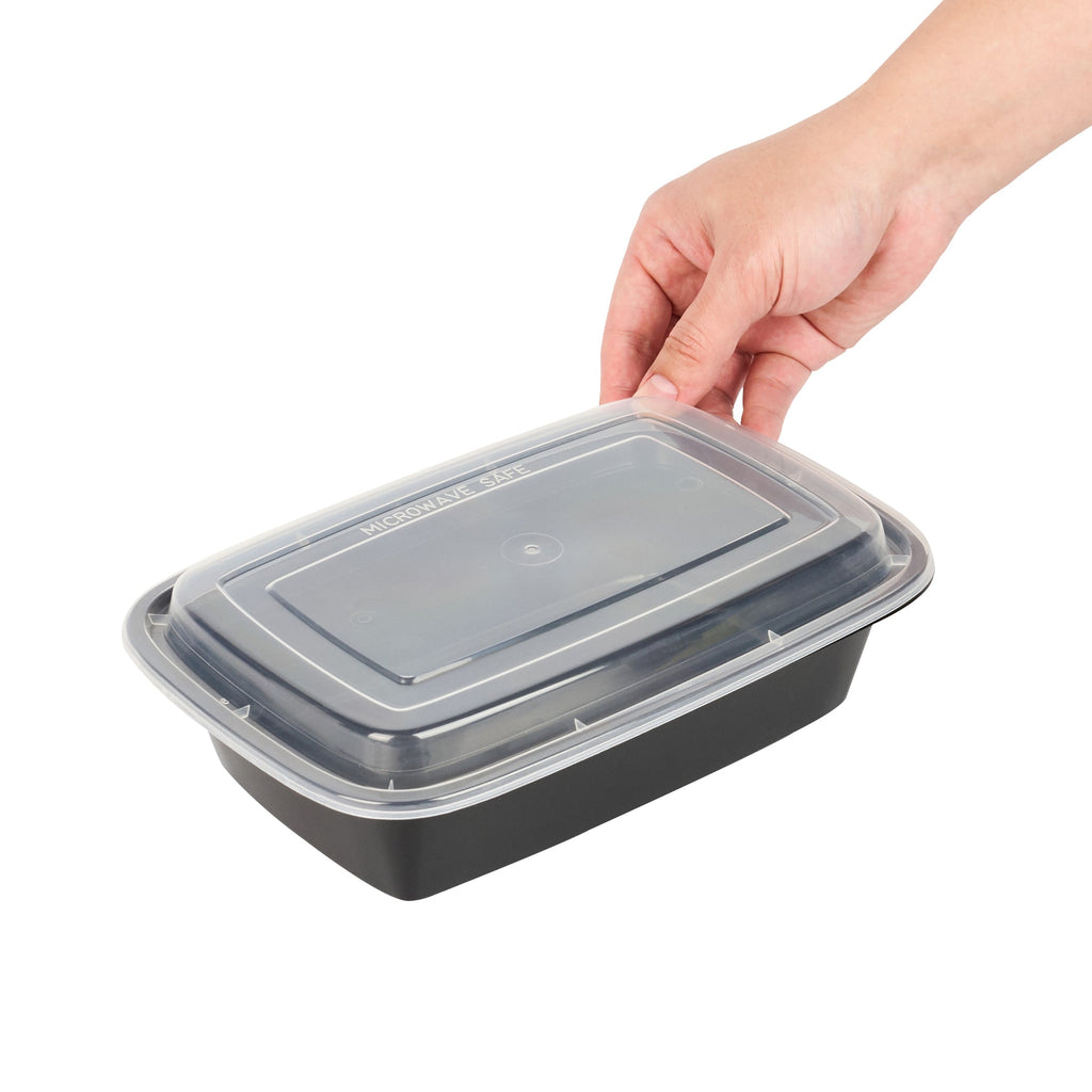 Asporto 38 oz Rectangle Black Plastic To Go Box - with Clear Lid, Microwavable - 8 3/4" x 6" x 2" - 100 count box
