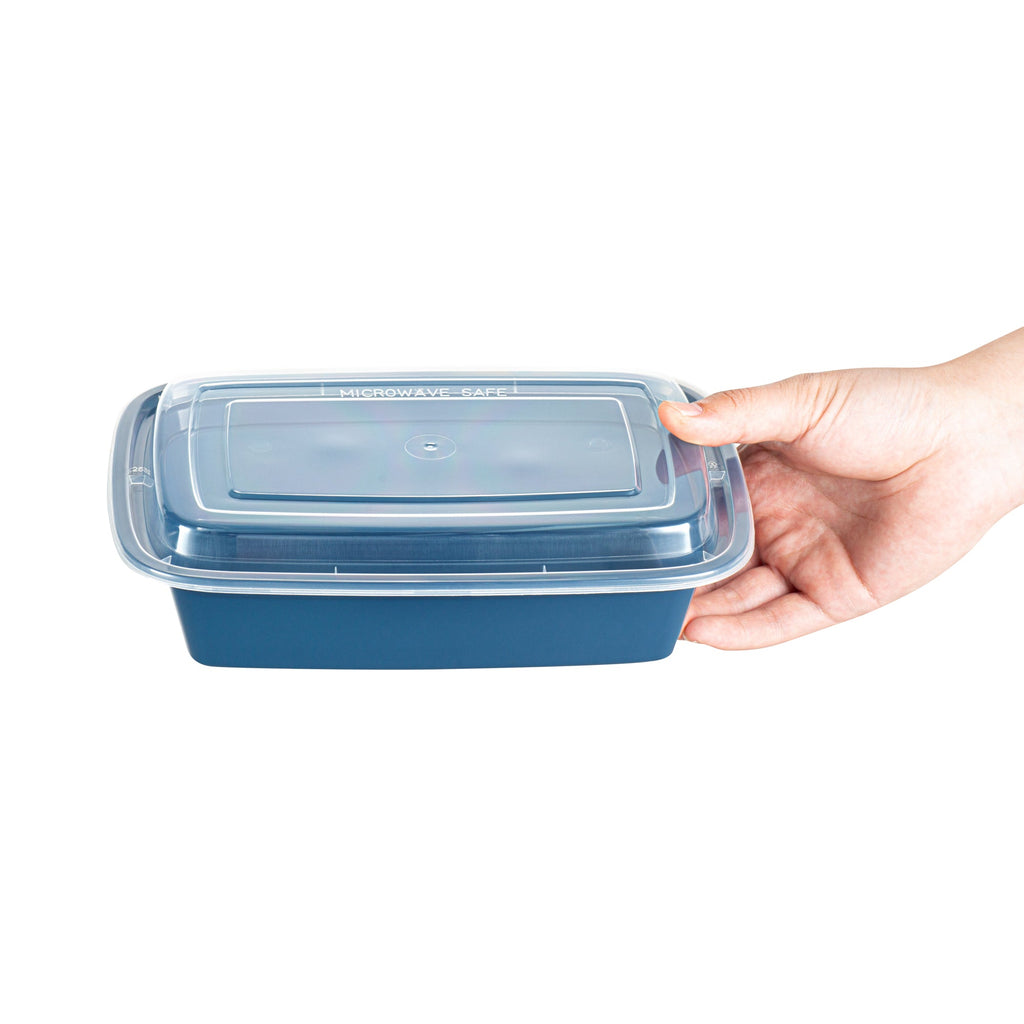 Asporto 38 oz Rectangle Midnight Blue Plastic To Go Box - with Clear Lid, Microwavable - 8 3/4" x 6" x 2" - 100 count box