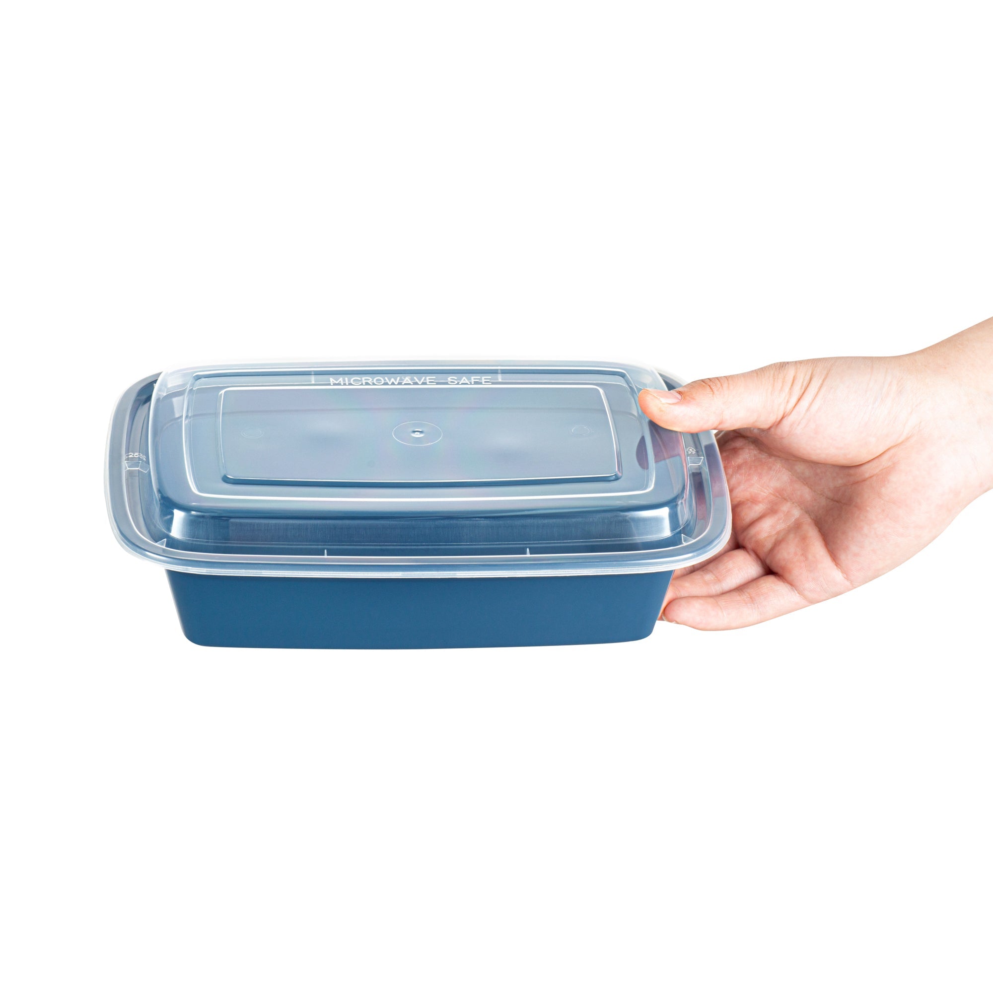 Asporto 38 oz Rectangle Midnight Blue Plastic To Go Box - with Clear Lid, Microwavable - 8 3/4" x 6" x 2" - 100 count box