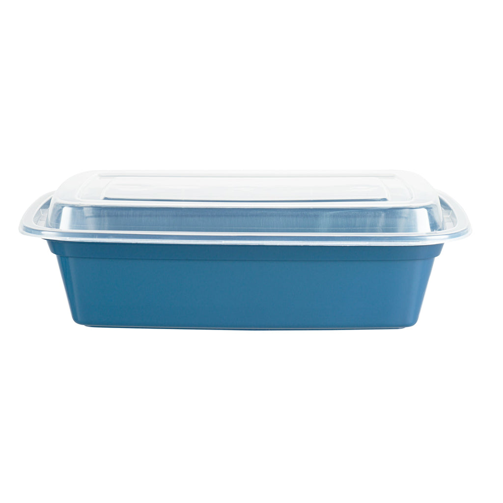 Asporto 38 oz Rectangle Midnight Blue Plastic To Go Box - with Clear Lid, Microwavable - 8 3/4" x 6" x 2" - 100 count box